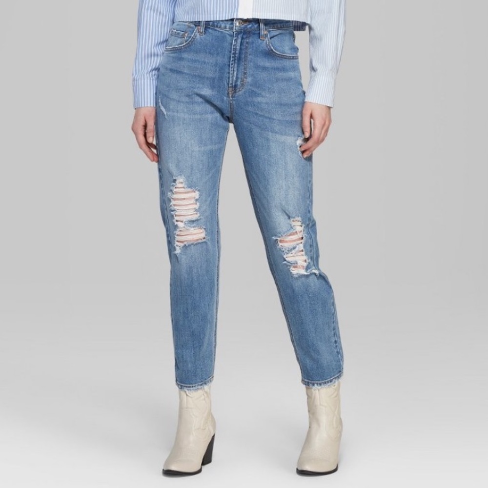 Women’s High-Rise Distressed Mom Jeans